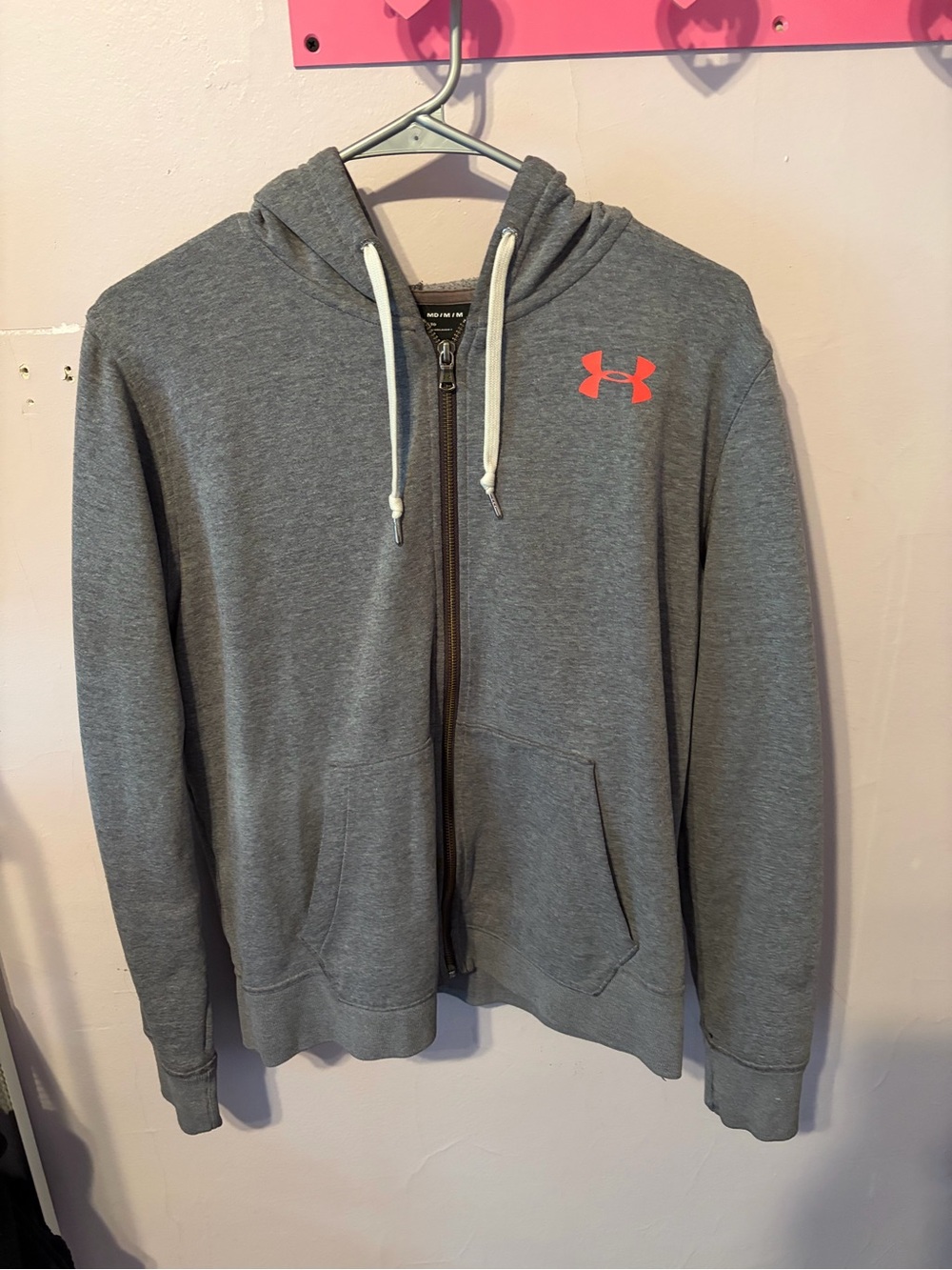 Under Armour Gray Zip Hoodie with Coral Logo